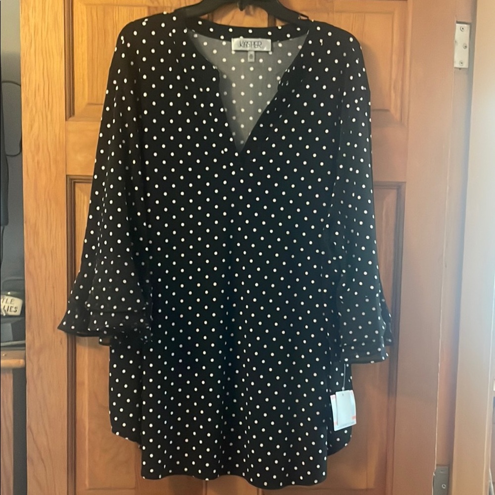 Kensie Black Polka Dot V-Neck Tunic Top